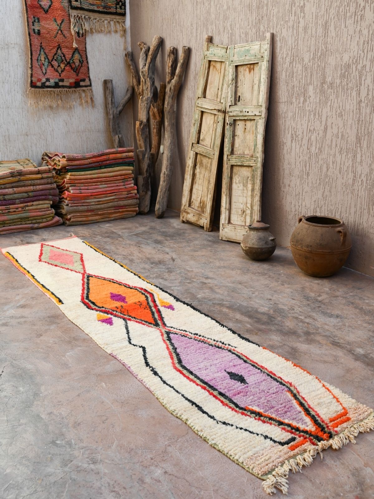 Moroccan Runner Rug - White Purple & Orange 70x335cm - Nouvelle Nomad