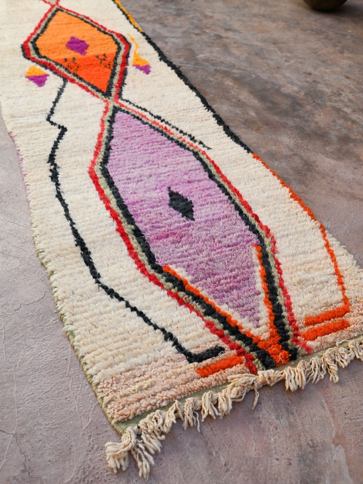 Moroccan Runner Rug - White Purple & Orange 70x335cm - Nouvelle Nomad