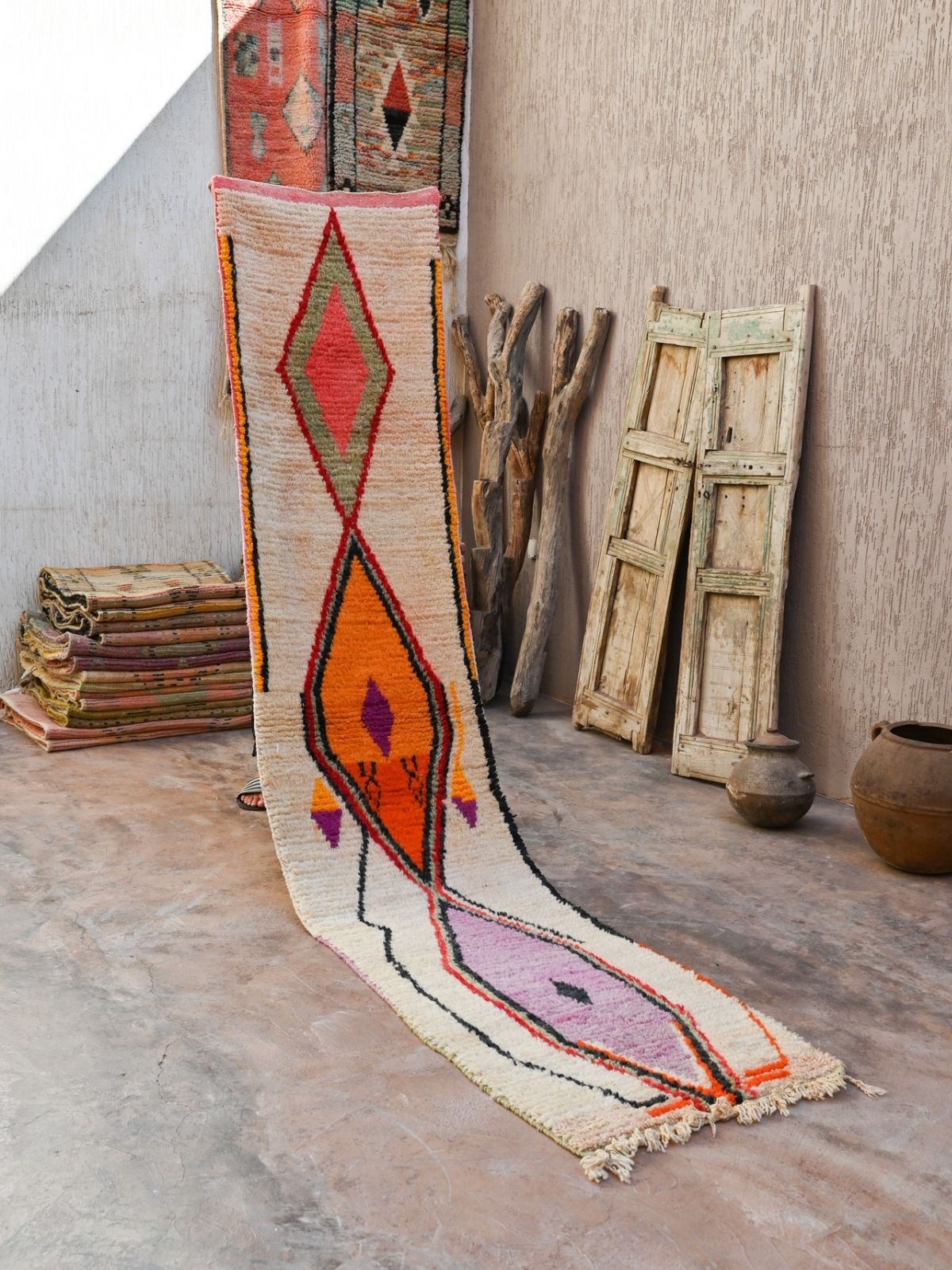 Moroccan Runner Rug - White Purple & Orange 70x335cm - Nouvelle Nomad