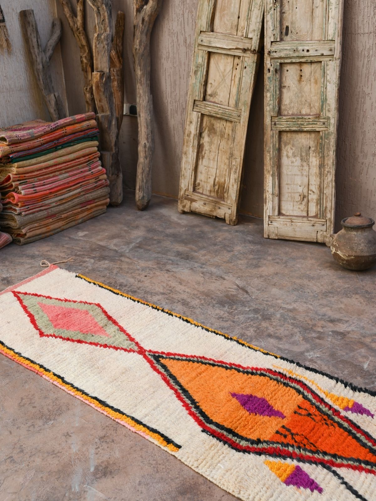Moroccan Runner Rug - White Purple & Orange 70x335cm - Nouvelle Nomad