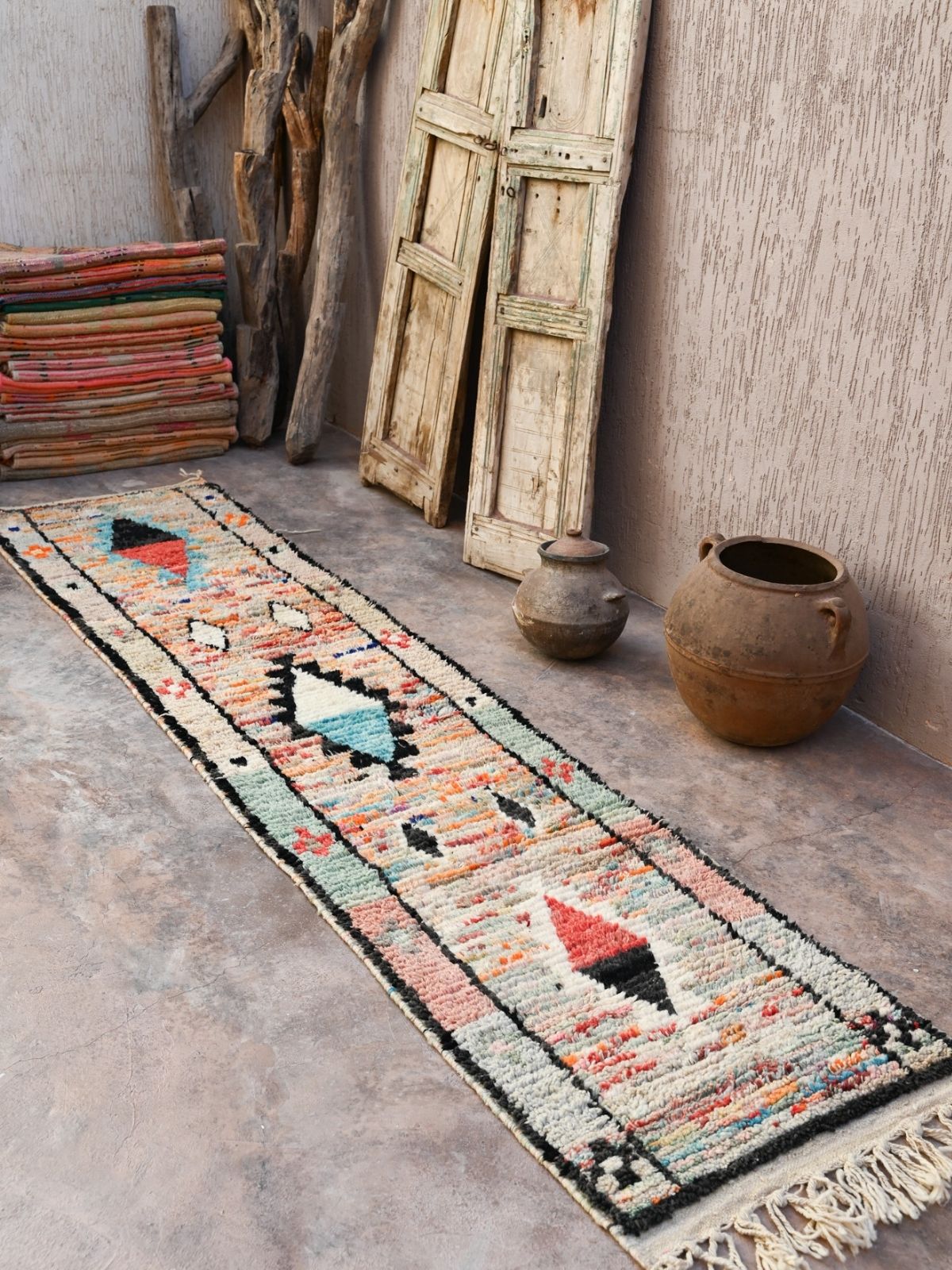 Moroccan Runner Rug - Light Blue & Pink 70x335cm - Nouvelle Nomad
