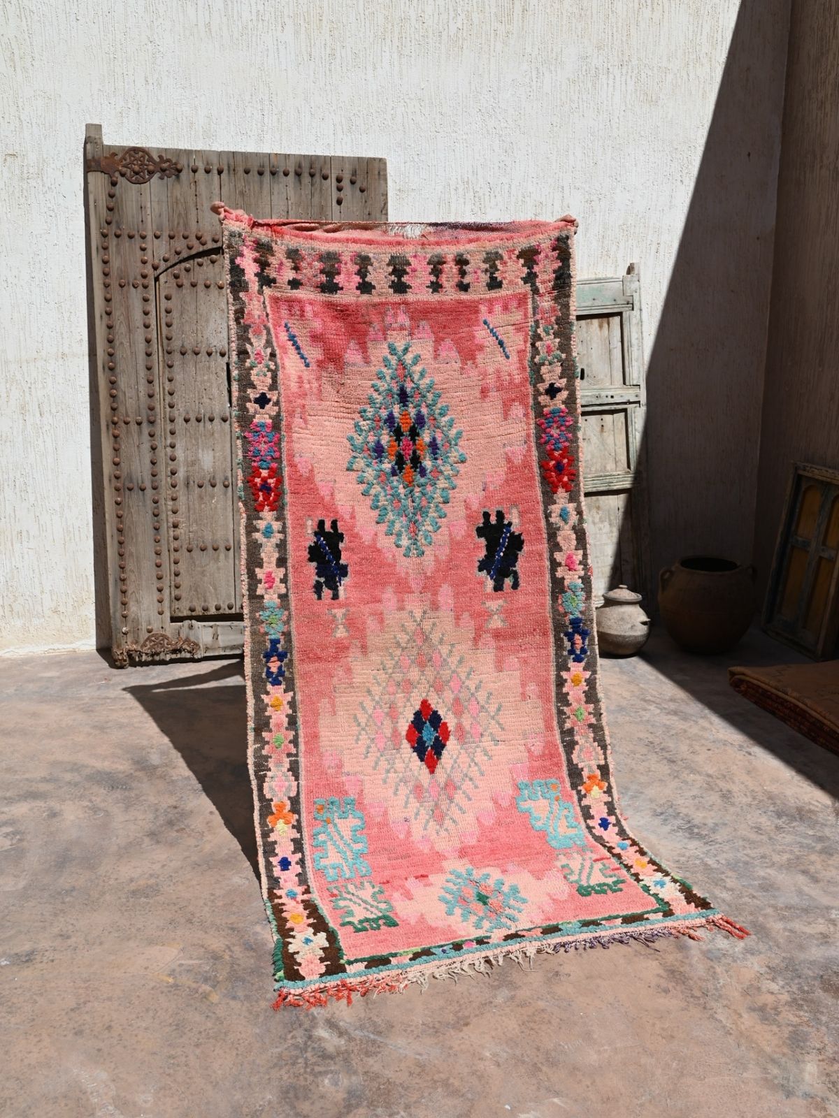 Vintage Boujad Runner Rug - Pink Blue Diamond 105x230cm