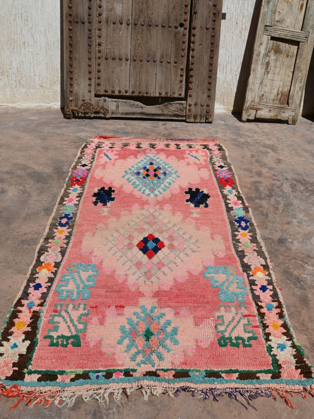 Vintage Boujad Runner Rug - Pink Blue Diamond 105x230cm