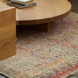 Beni MGuild Rug under a circular timber coffee table - Nouvelle Nomad