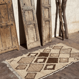 Vintage Beni Ourain Mini Rug - Cream & Brown 92x185cm