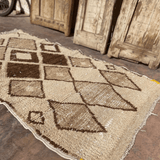 Vintage Beni Ourain Mini Rug - Cream & Brown 92x185cm