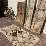Vintage Beni Ourain Mini Rug - Cream & Brown 92x185cm