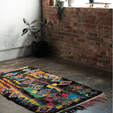 Black & Colourful Vintage Boucherouite Rug