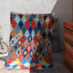 Vintage Boujad Rug - Bright Blue Diamonds 160x258cm - Nouvelle Nomad