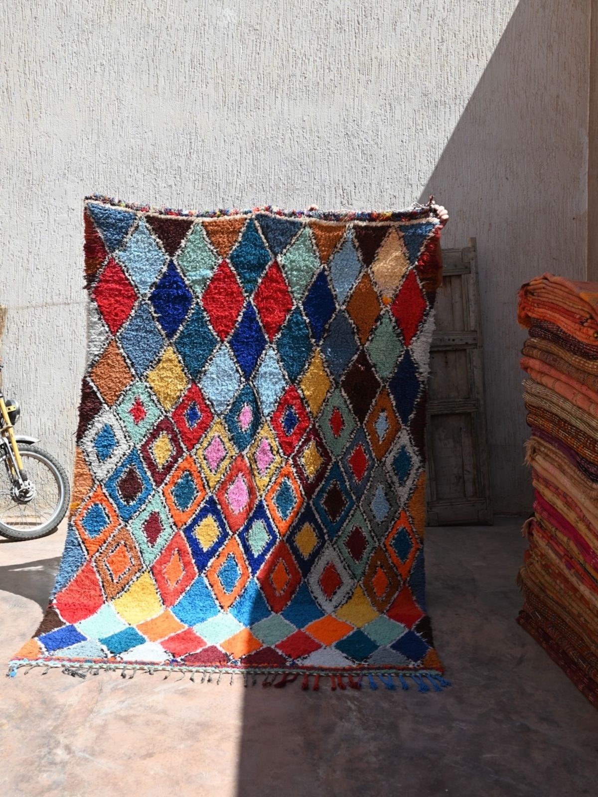 Vintage Boujad Rug - Bright Blue Diamonds 160x258cm - Nouvelle Nomad