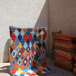 Vintage Boujad Rug - Bright Blue Diamonds 160x258cm - Nouvelle Nomad