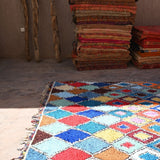 Vintage Boujad Rug - Bright Blue Diamonds 160x258cm - Nouvelle Nomad
