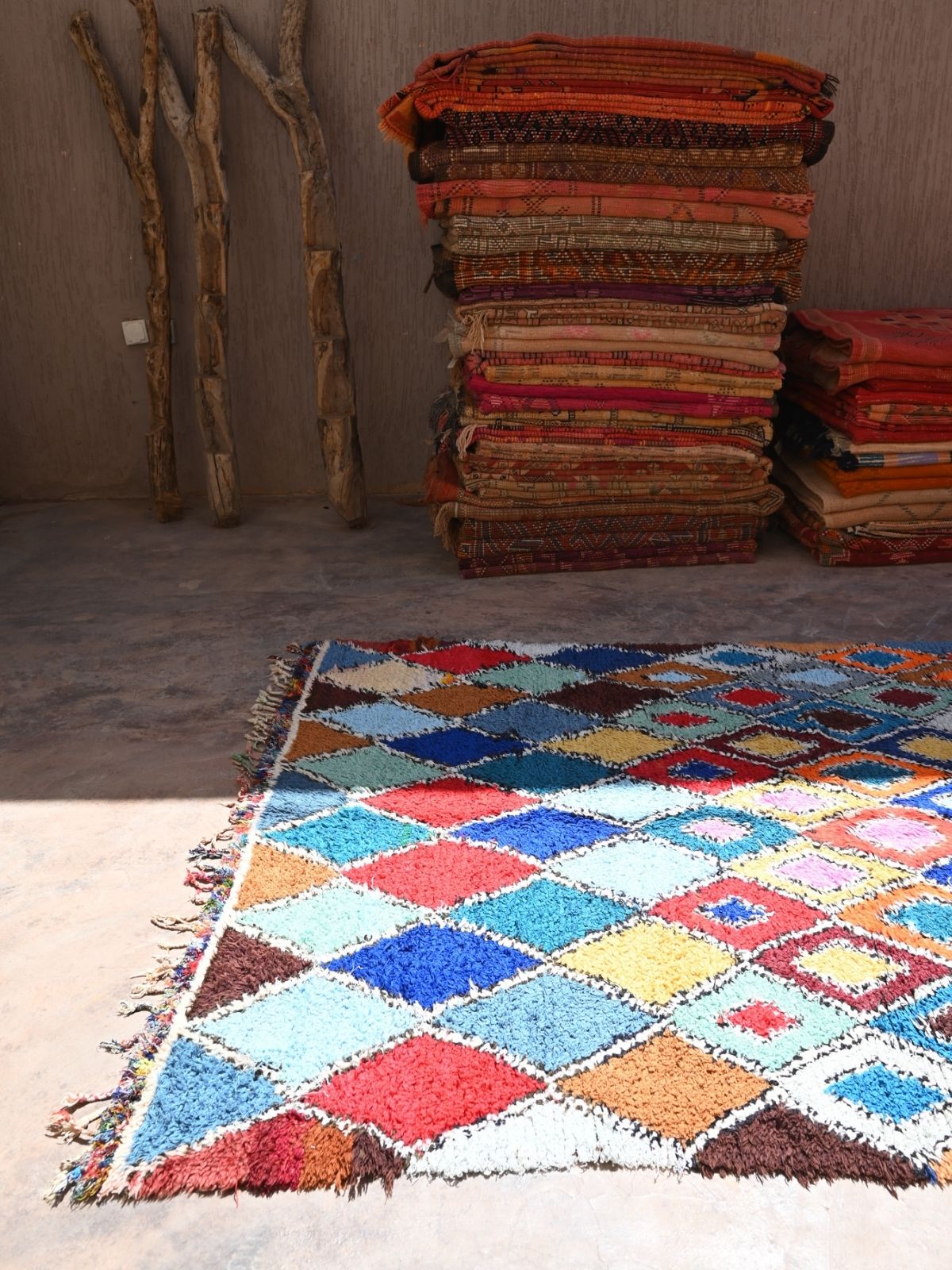 Vintage Boujad Rug - Bright Blue Diamonds 160x258cm - Nouvelle Nomad