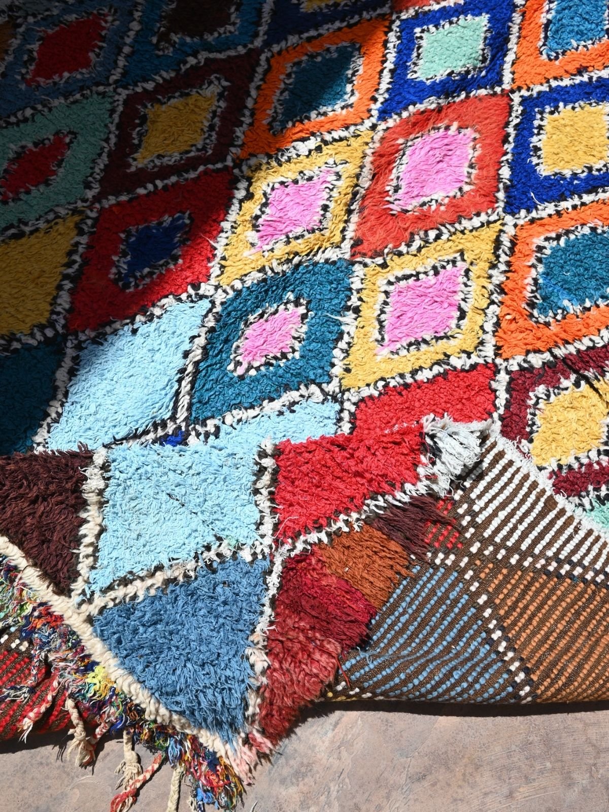 Vintage Boujad Rug - Bright Blue Diamonds 160x258cm - Nouvelle Nomad