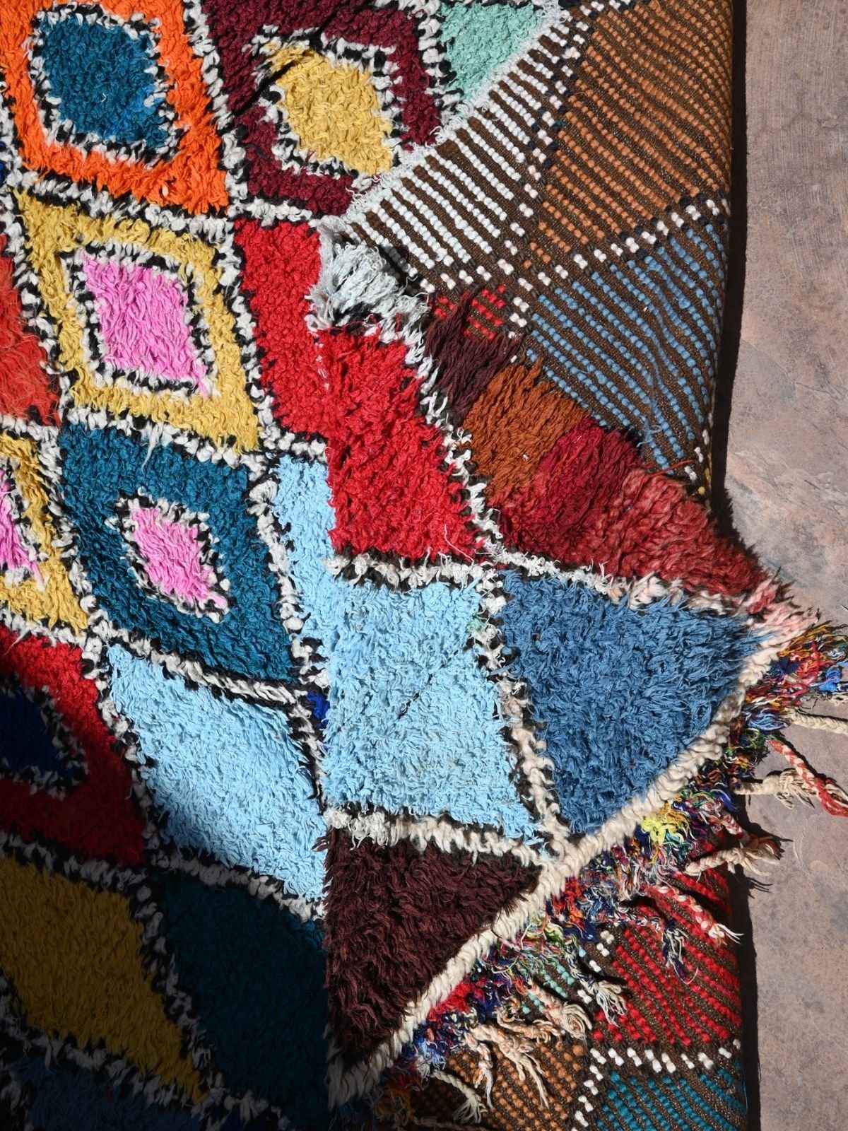 Vintage Boujad Rug - Bright Blue Diamonds 160x258cm - Nouvelle Nomad