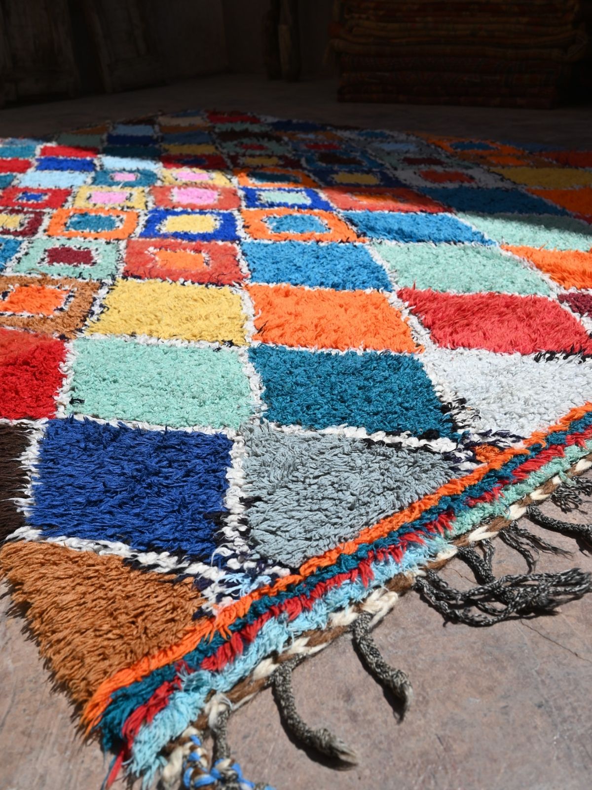Vintage Boujad Rug - Bright Blue Diamonds 160x258cm - Nouvelle Nomad
