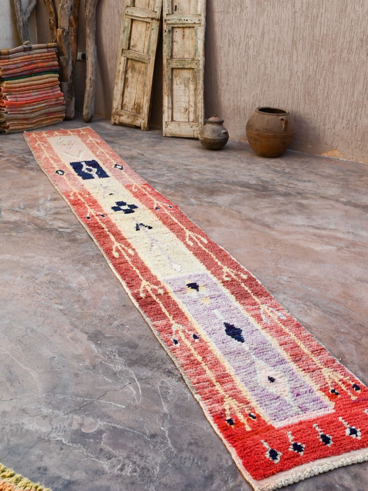 Moroccan Runner Rug - Red & Lilac 65x480cm