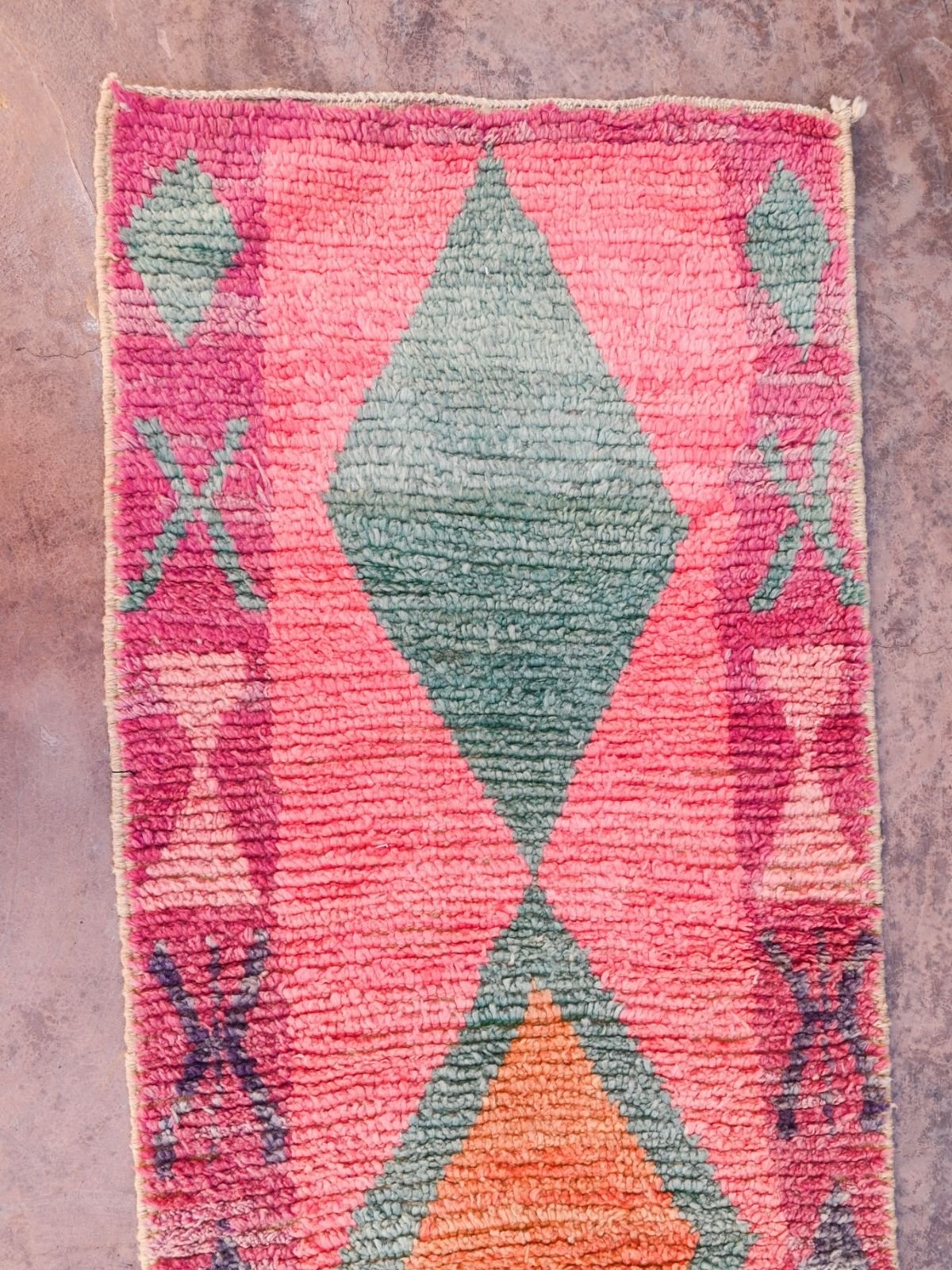 Moroccan Runner Rug - Bright Pink, Green & Purple 73x355cm - Nouvelle Nomad