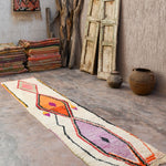 Moroccan Runner Rug - White Purple & Orange 70x335cm - Nouvelle Nomad