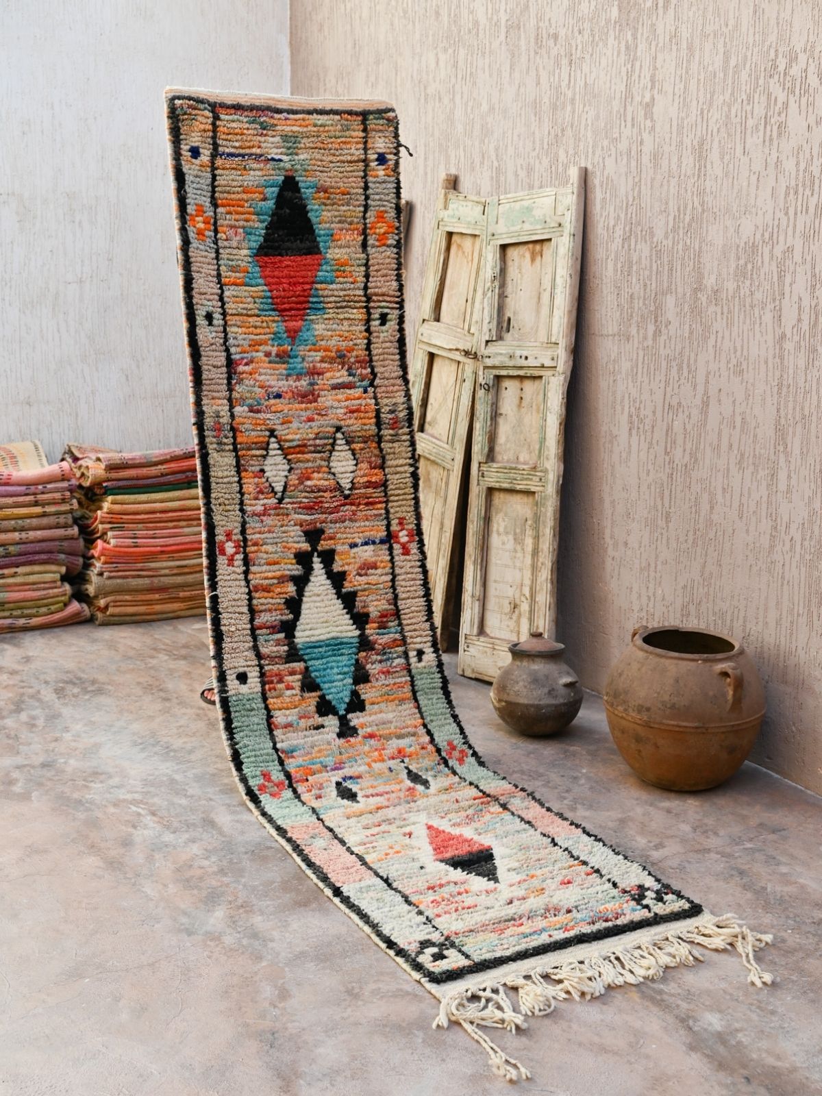 Moroccan Runner Rug - Light Blue & Pink 70x335cm - Nouvelle Nomad