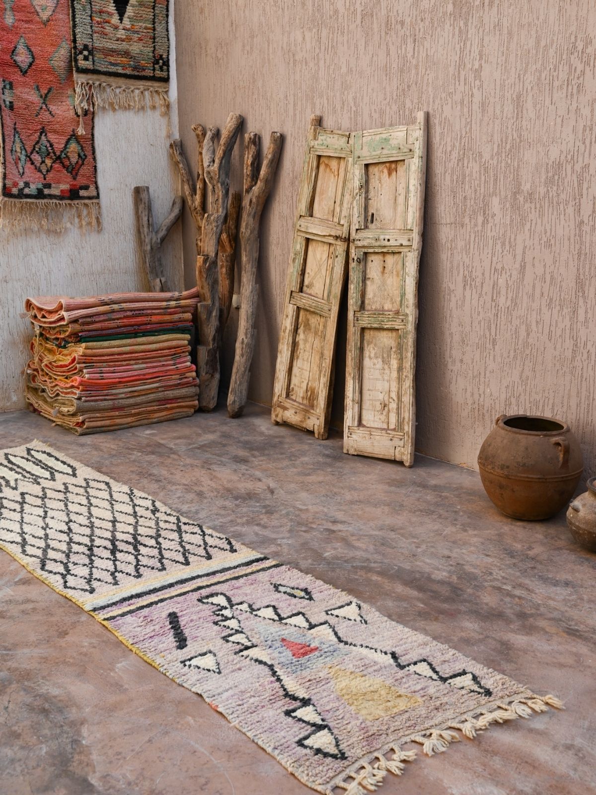 Moroccan Runner Rug - Soft Lilac & Black 77x330cm - Nouvelle Nomad