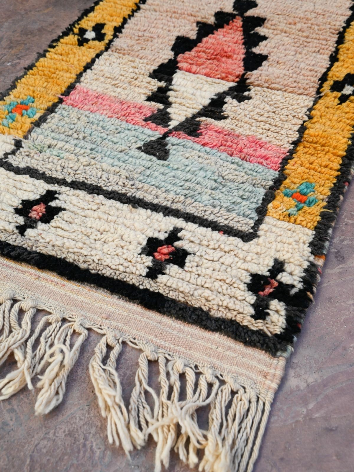 Moroccan Runner Rug - Beige Green & Gold 73x315cm - Nouvelle Nomad