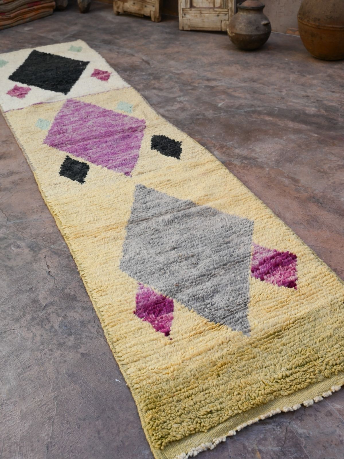 Moroccan Runner Rug - Olive Purple & Grey 73x305cm - Nouvelle Nomad