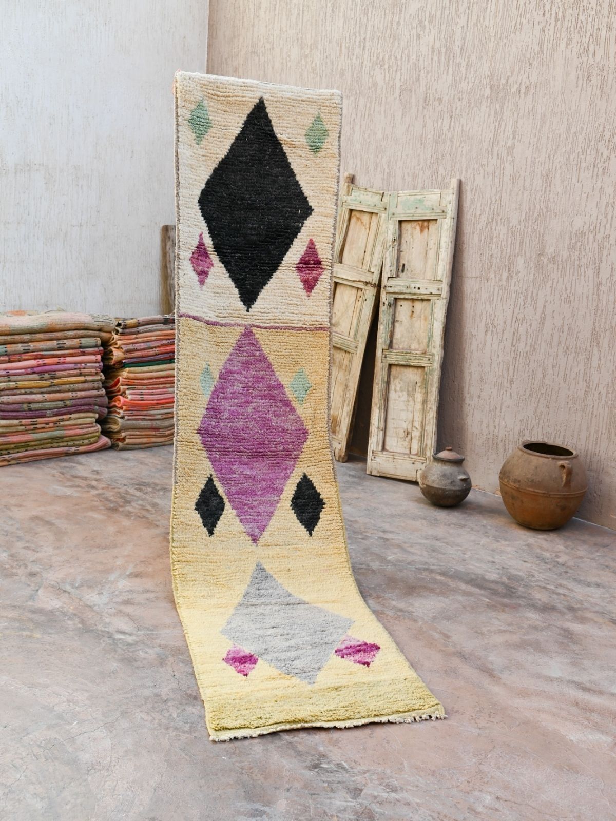 Moroccan Runner Rug - Olive Purple & Grey 73x305cm - Nouvelle Nomad