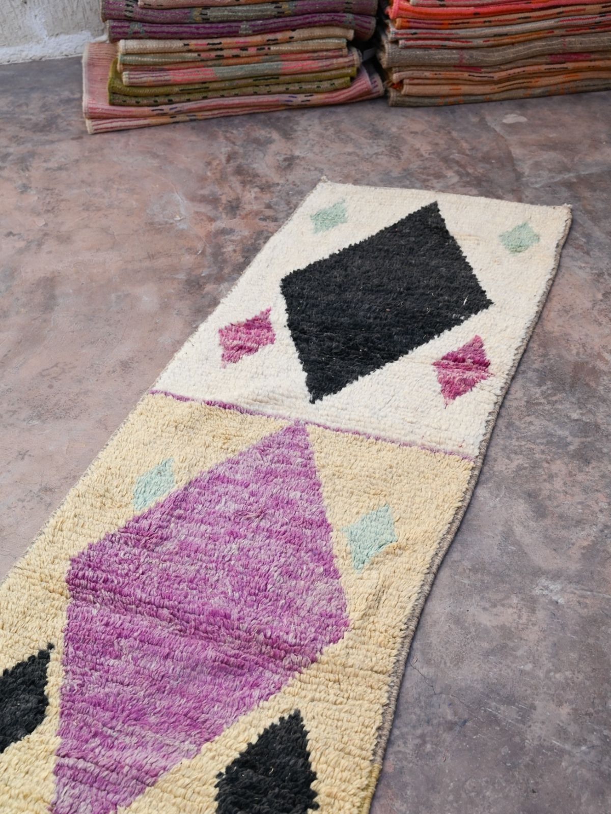 Moroccan Runner Rug - Olive Purple & Grey 73x305cm - Nouvelle Nomad