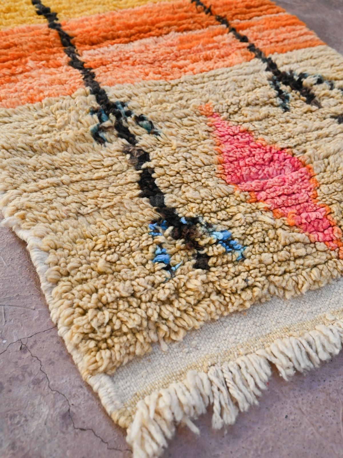 Moroccan Runner Rug - Yellow, Oilve & White 75x325cm