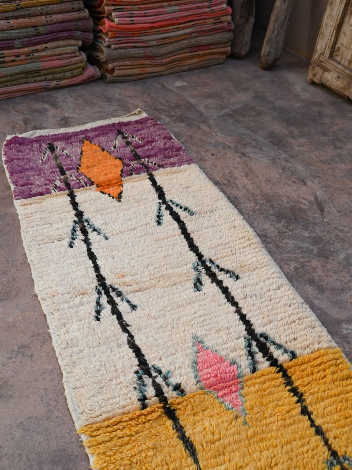 Moroccan Runner Rug - Yellow, Oilve & White 75x325cm