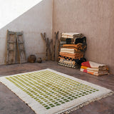 Contemporary Beni M'Rirt Carpet - White & Green Grid Design 230x320cm