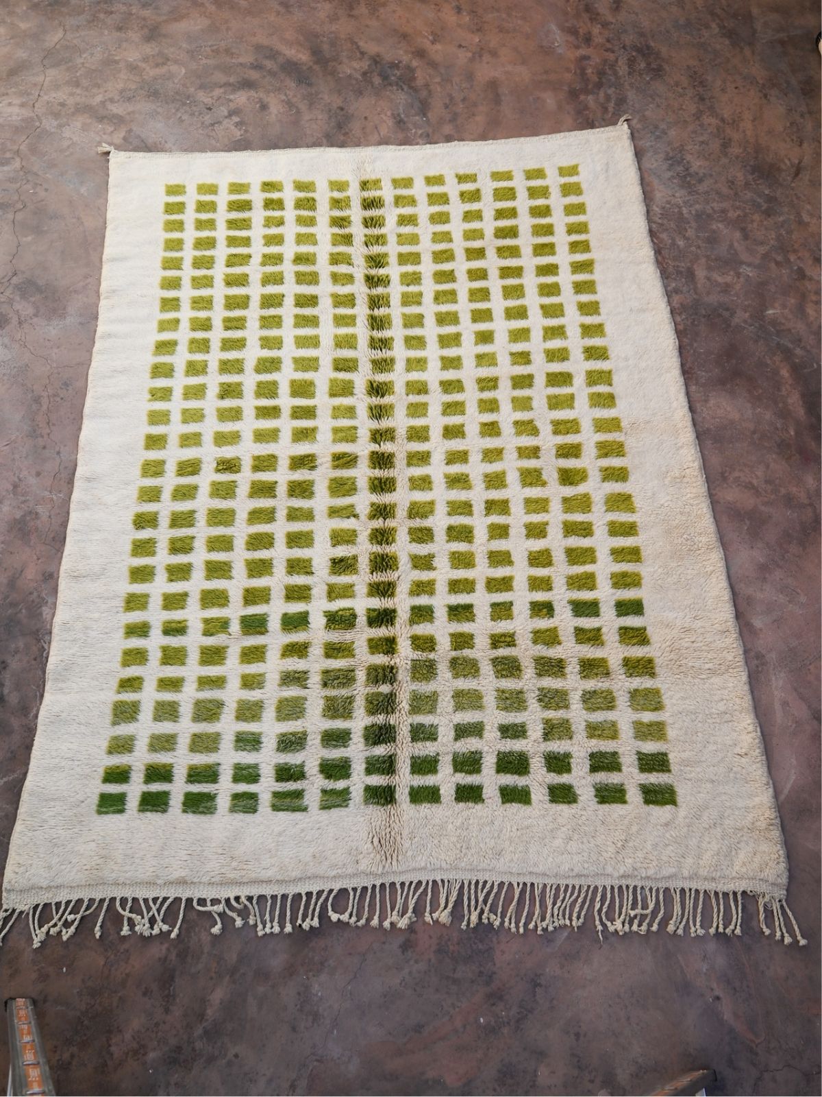 Contemporary Beni M'Rirt Carpet - White & Green Grid Design 230x320cm