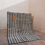 Contemporary Beni M'Rirt Carpet - White and Black Geometric 230x320cm