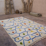 Contemporary Beni M'Rirt Carpet - White Base with colourful tiles design 215x310cm