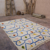 Contemporary Beni M'Rirt Carpet - White Base with colourful tiles design 215x310cm