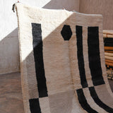 Contemporary Beni M'Rirt Carpet - Cream Black Abstract 215x335cm