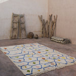 Contemporary Beni M'Rirt Carpet - White Base with colourful tiles design 215x310cm