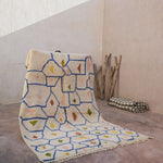 Contemporary Beni M'Rirt Carpet - White Base with colourful tiles design 215x310cm