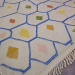 Contemporary Beni M'Rirt Carpet - White Base with colourful tiles design 215x310cm