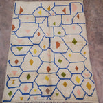 Contemporary Beni M'Rirt Carpet - White Base with colourful tiles design 215x310cm