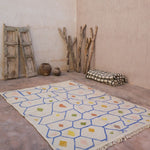 Contemporary Beni M'Rirt Carpet - White Base with colourful tiles design 215x310cm