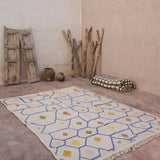 Contemporary Beni M'Rirt Carpet - White Base with colourful tiles design 215x310cm