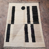 Contemporary Beni M'Rirt Carpet - Cream Black Abstract 215x335cm