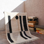 Contemporary Beni M'Rirt Carpet - Cream Black Abstract 215x335cm