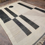 Contemporary Beni M'Rirt Carpet - Cream Black Abstract 215x335cm