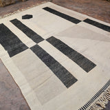 Contemporary Beni M'Rirt Carpet - Cream Black Abstract 215x335cm