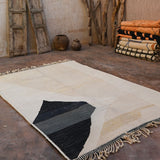 Contemporary Beni M'Rirt Carpet - Cream & Black 185x285cm