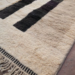 Contemporary Beni M'Rirt Carpet - Cream Black Abstract 215x335cm