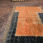 Contemporary Beni M'Rirt Carpet - Peach & Black Squares Design 220x335cm